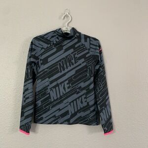 Nike‎ Pro Girls Size L Hyperwarm Flash Black Gray Mock Neck Side Zip Pullover